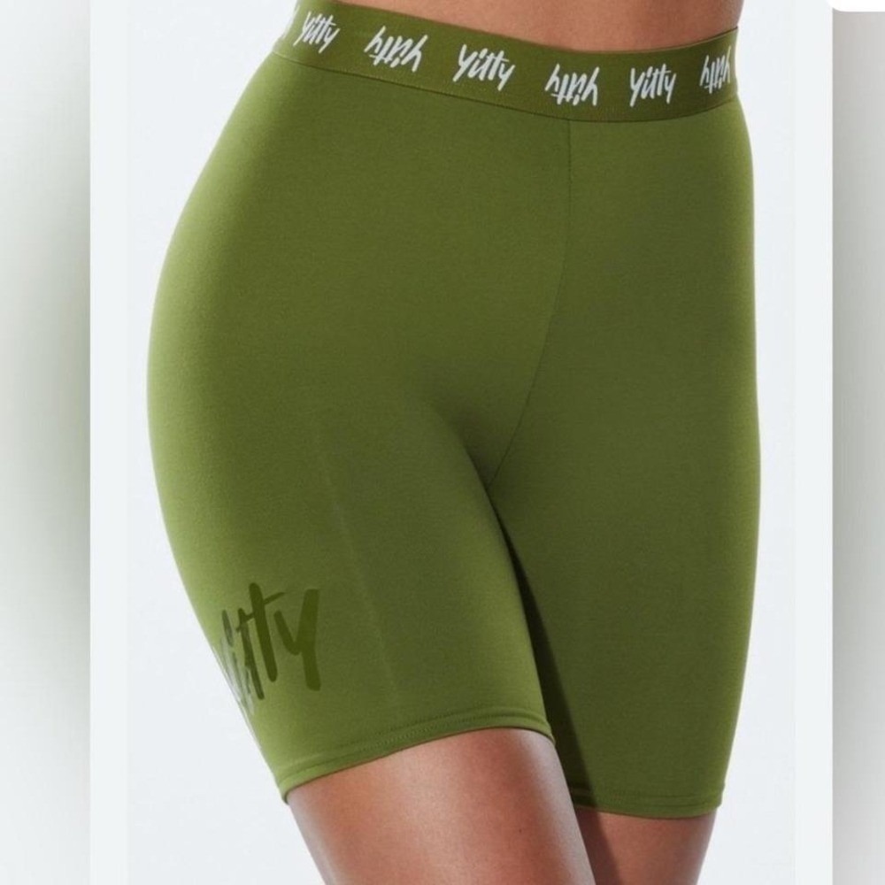 Yitty Womens Olive Green Logo Waistband Biker Shorts Size L - Picture 2 of 3